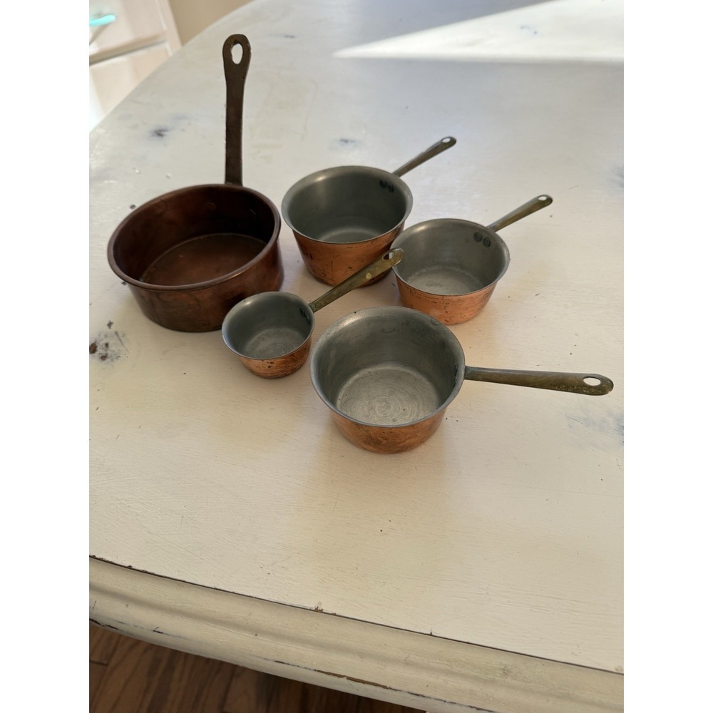 Vintage Copper Measuring Cups And Ladle